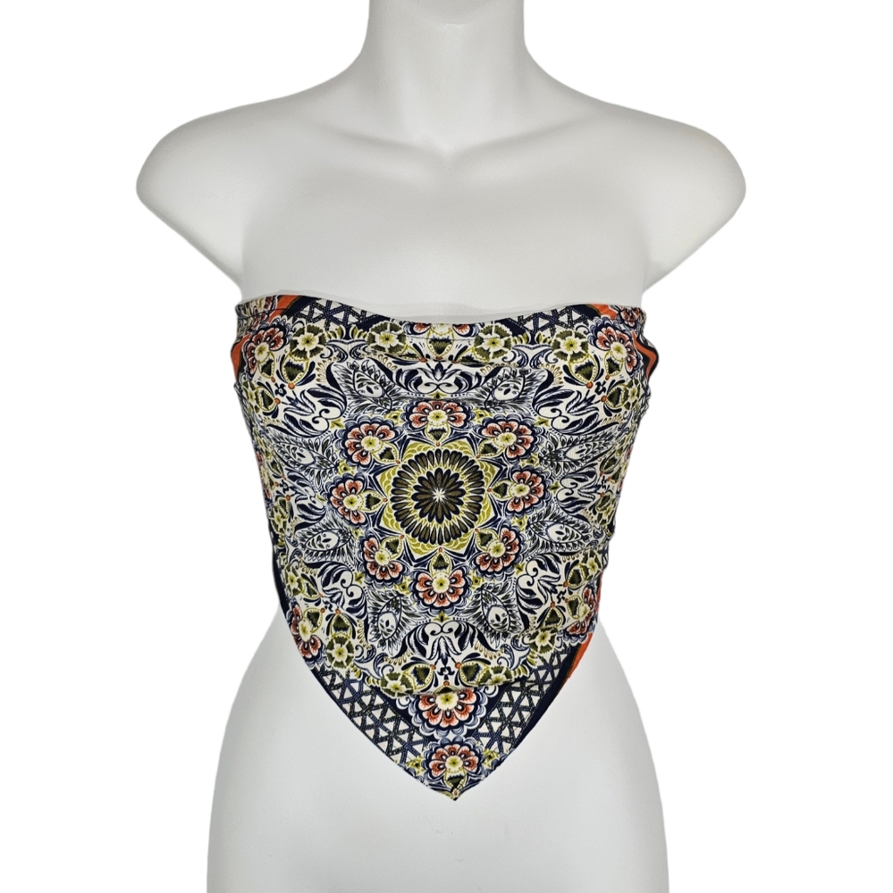 Lulu's Multi-pattern Mandala Handkerchief Top Size Small Blue Orange Yellow